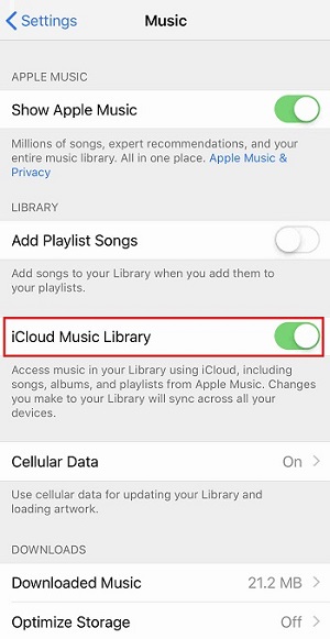 Activar y desactivar la biblioteca de música iCloud