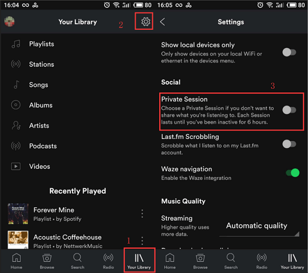 Turn on Spotify Private Session on Android