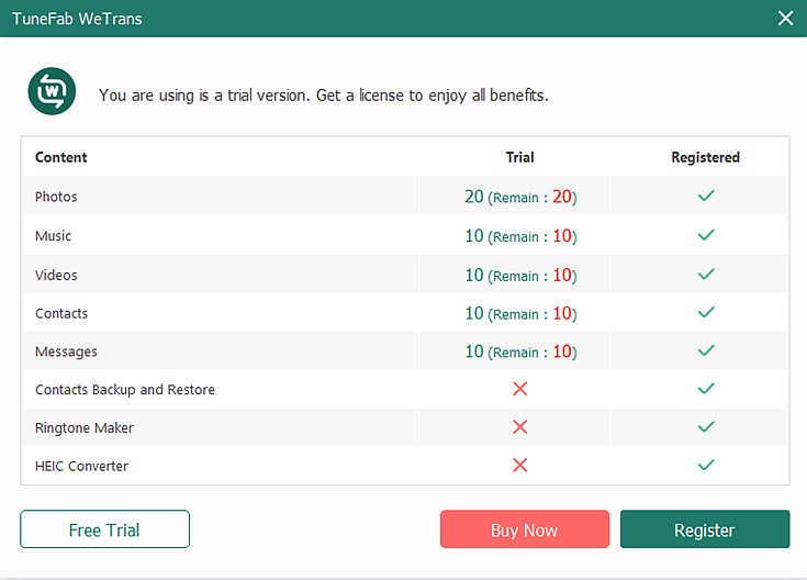 Register TuneFab WeTrans