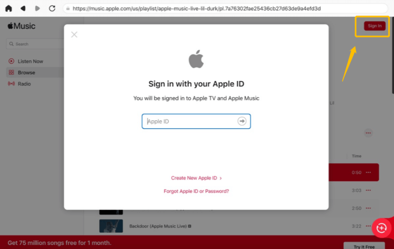 Sign in Apple Music Web Player