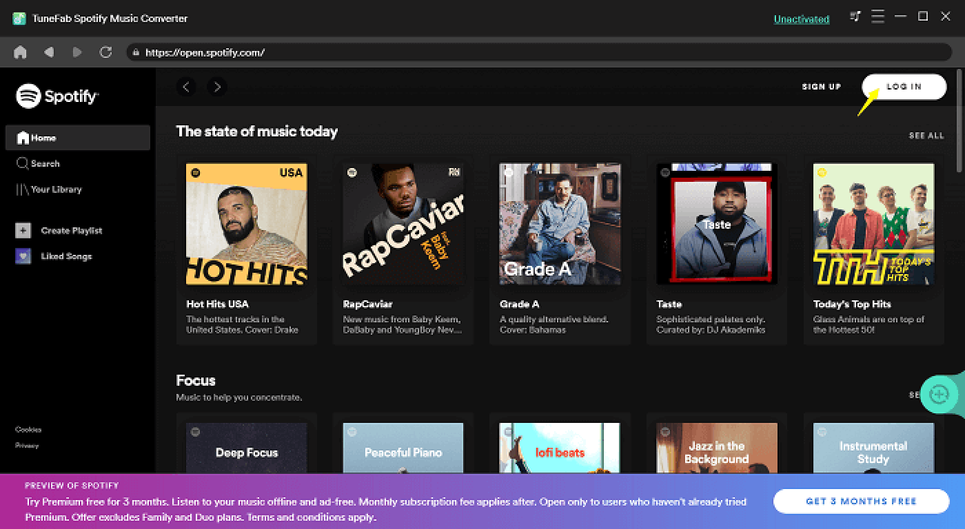 Log in Built-in Spotify Web Player