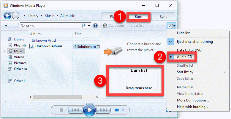 Burn CD Using Windows Media Player