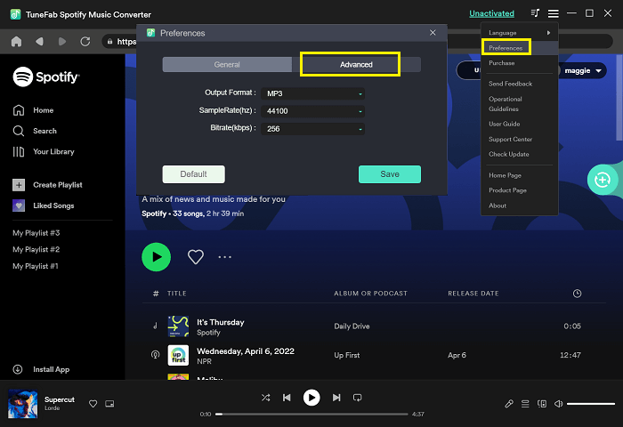Set Up Spotify Output Format