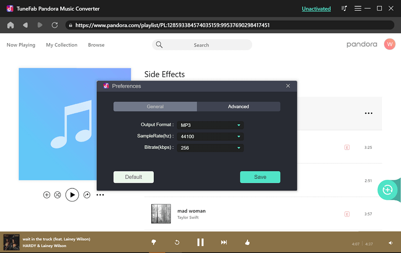 Advanced Setting for Pandora Music Converter