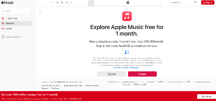 Apple Music Web Player Get a Free Trial