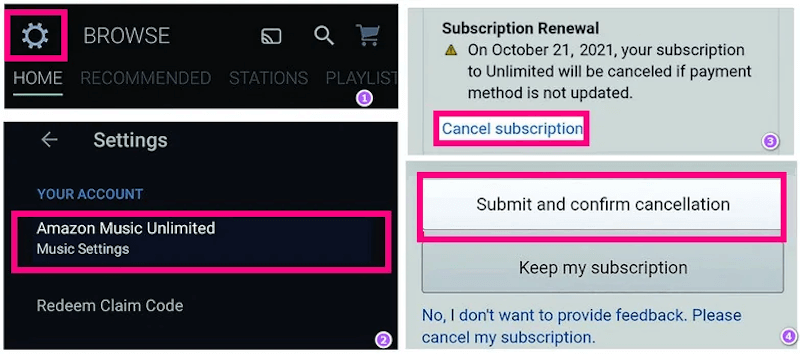 Cancel Amazon Music Subscription on Android