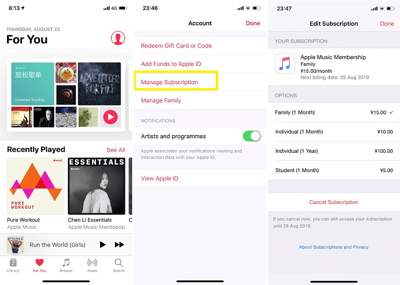 Cancel Apple Music Membership