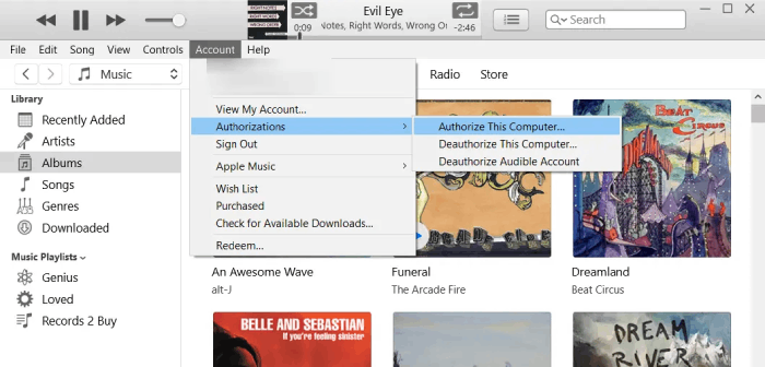 Choose Authorize This Computer on iTunes