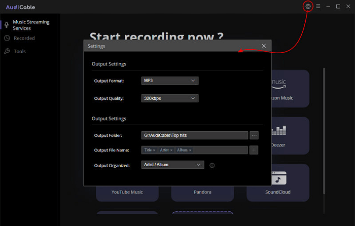 Choose Output Parameters Audicable Audio Recorder