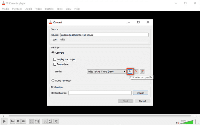 Choose Output Parameters VLC Media Player