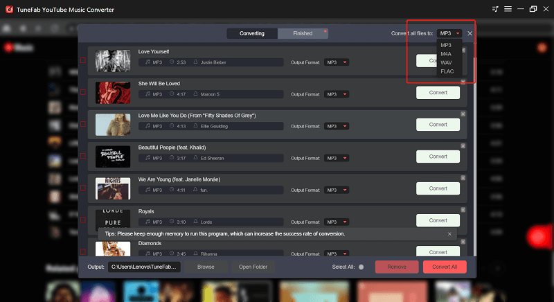 TuneFab YouTube Music Converter Choose Format