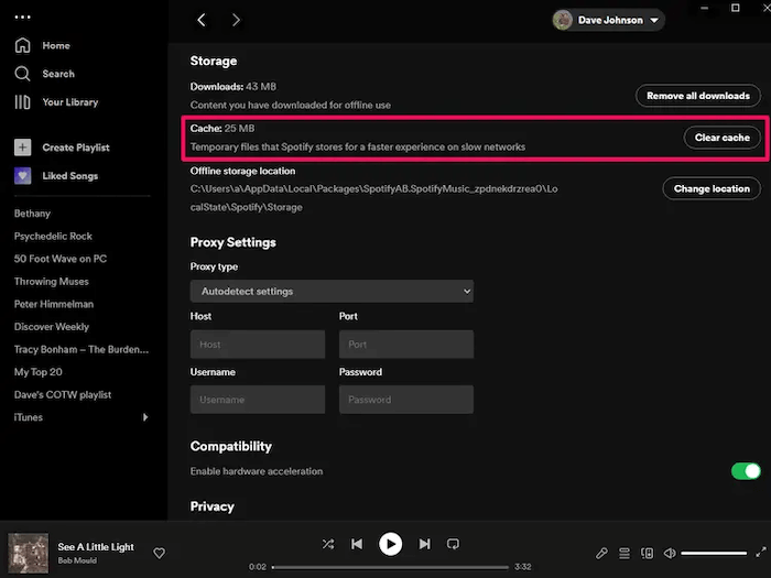 Clean Spotify Cache on Desktops
