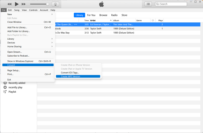 Create MP3 on iTunes