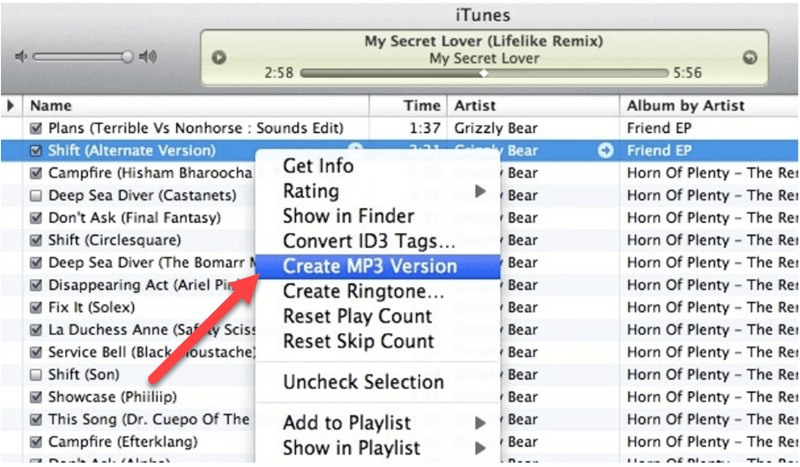 Create MP3 Version in iTunes