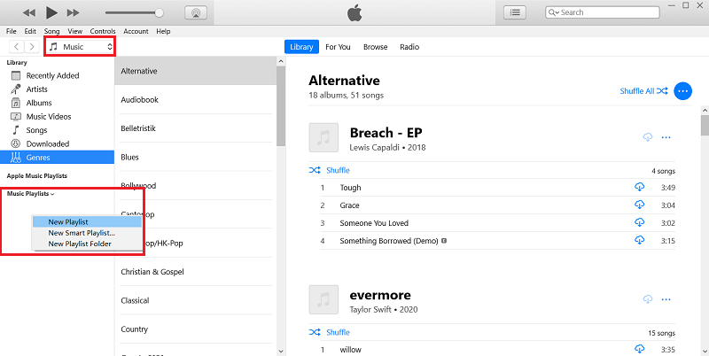 iTunes에서 재생 목록 만들기