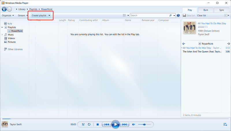 Create New Playlist on Windows Media Player
