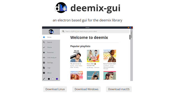 deemix-gui 공식 페이지