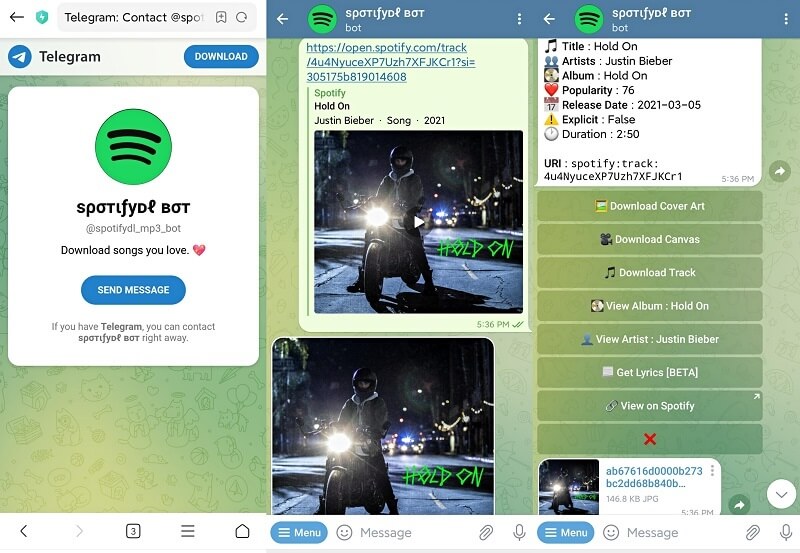Download Spotify to MP3 on iPhone via Telegram