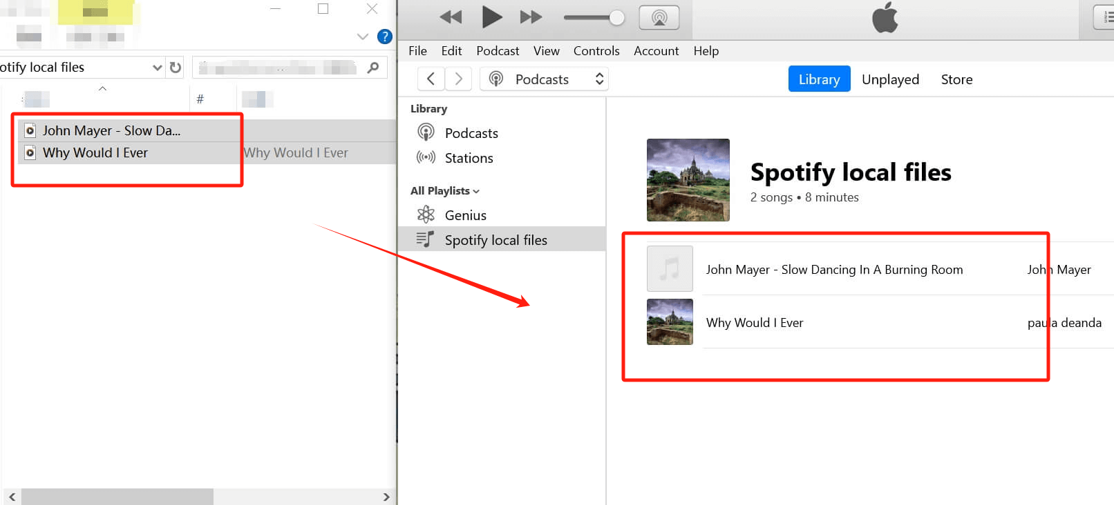 Drag Local Files to iTunes