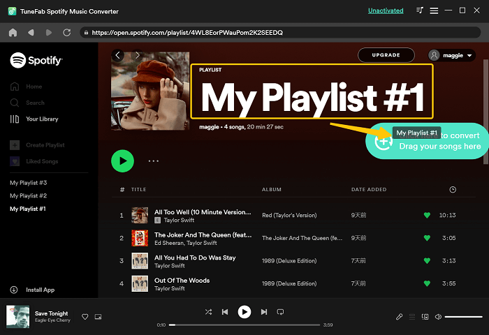 Drag Spotify Playlist to Download to MP3