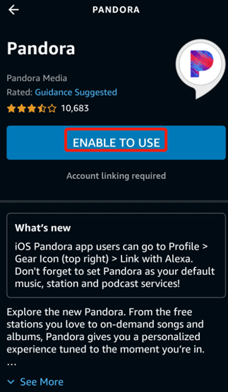 Enable to Use Pandora on the Alexa App