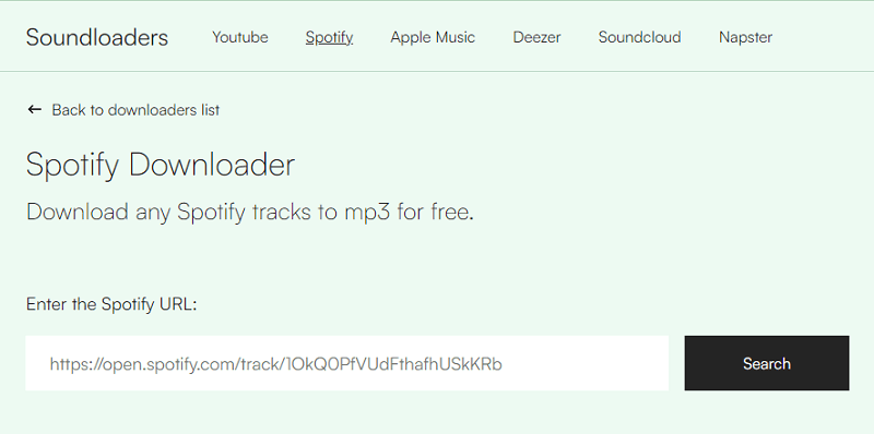 Enter Spotify URL Soundloaders Spotify Downloader