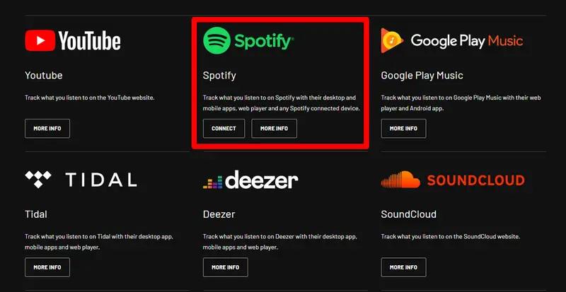 Find Spotify on Track My Music