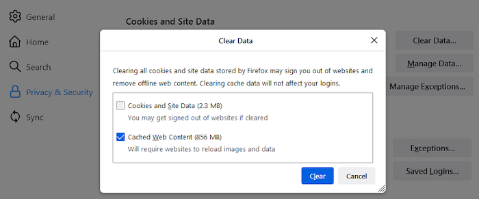 Firefox Clear Cache Cookies