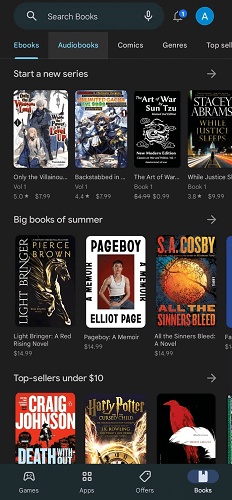 Google Play Audiobooks Android Interface