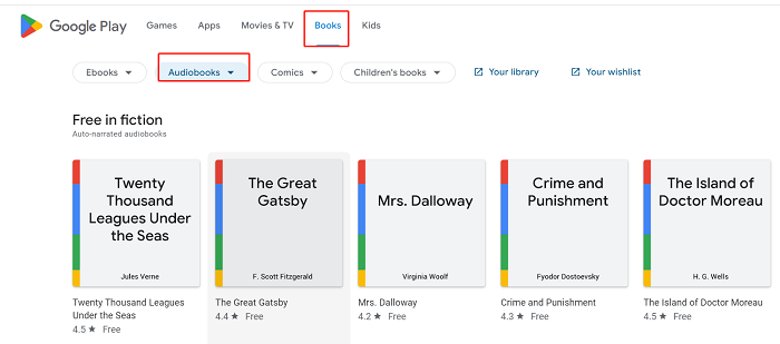 Google Play Audiobooks Web Page