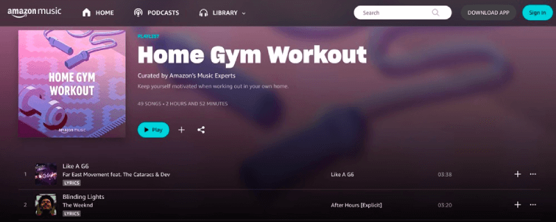 60 Min Workout Playlist on Prime Music