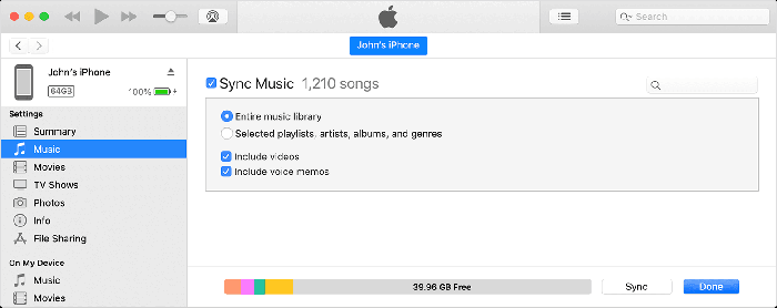 iTunes Sync Music Page