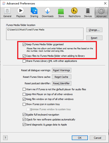 iTunes Advanced Settings