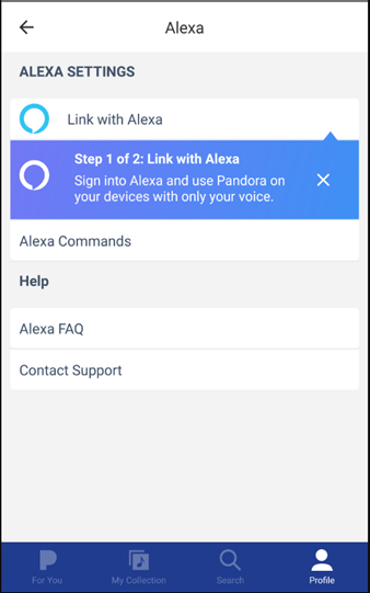 Link with Alexa on Pandora on Android