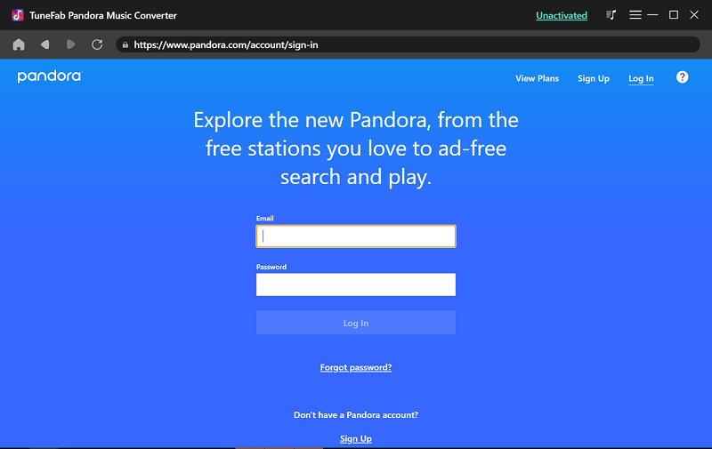 Log in to Pandora Web Player