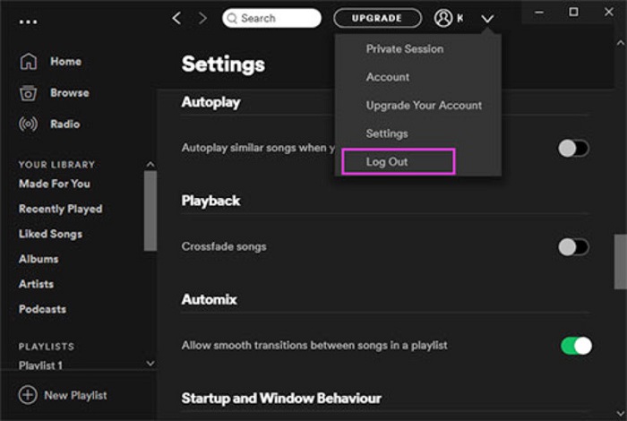 Log Out Spotify on Desktop