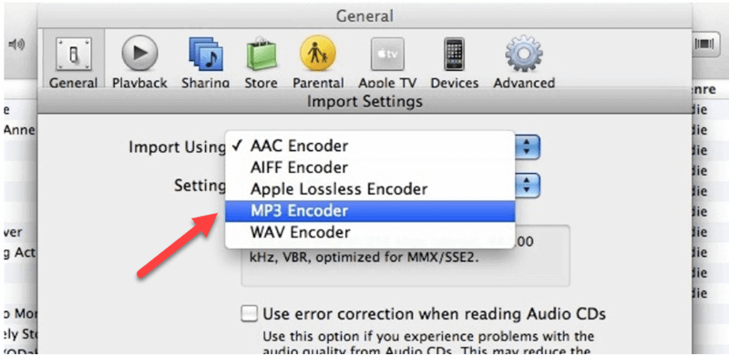 MP3 Encoder in Import Settings