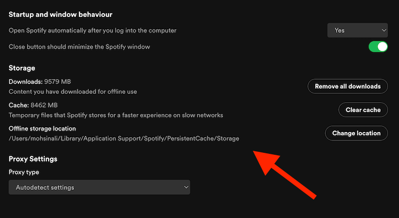 Offline Storage Location of Spotify
