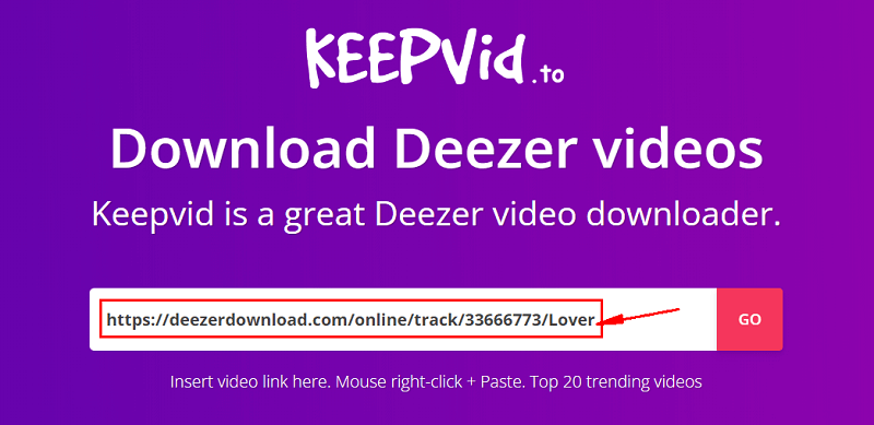Paste Deezer URL on Keepvid Website