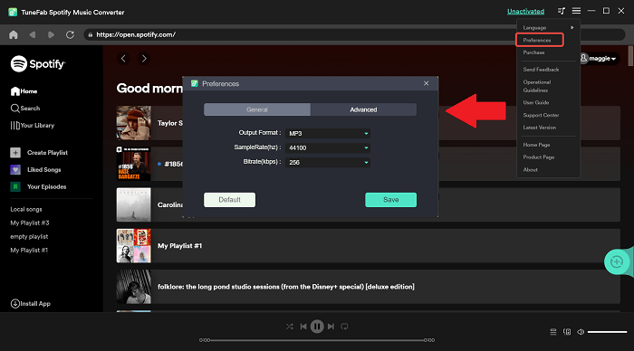 Advanced Settings for Spotify Output Songs