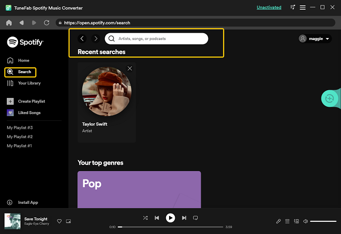 TuneFab Search for Songs Interface