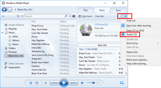 Select Audio CD on WMP