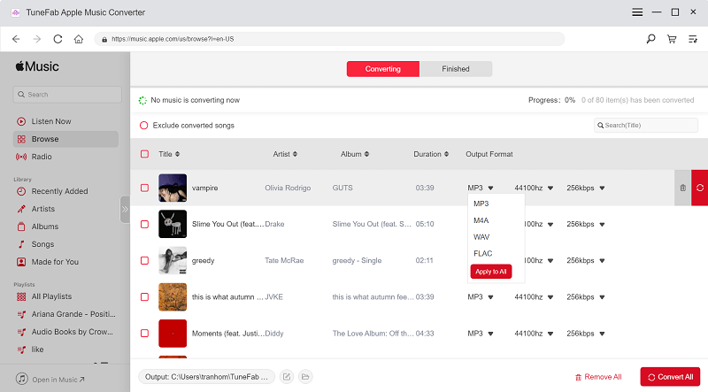 Select Output Format on TuneFab Apple Music Converter