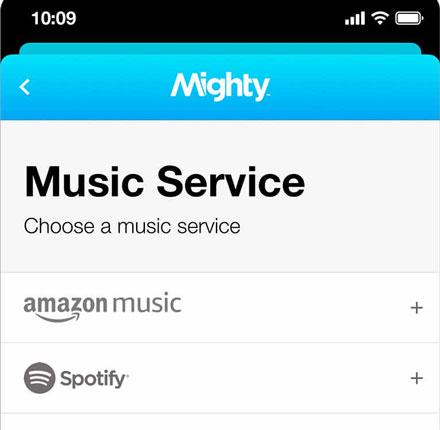 Select Spotify Music Service on Mighty App
