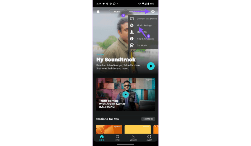 image alt: Select Music Settings Under Settings