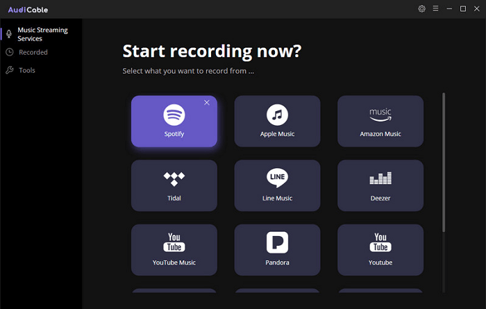 Select Streaming Platform Audicable Audio Recorder