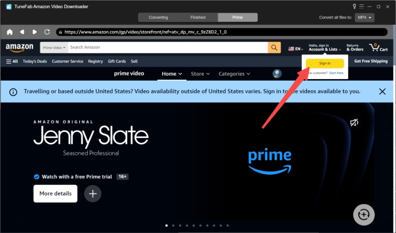 Sign in on Amazon Prime Video Web Player