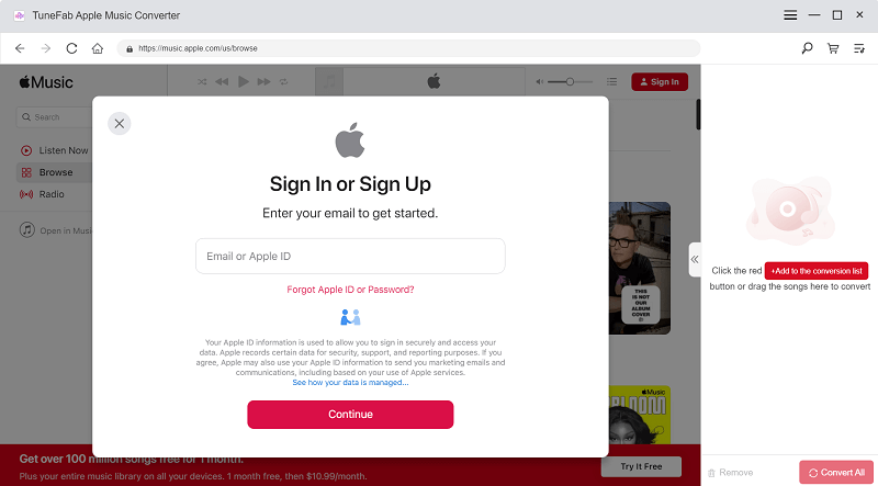 Sign in TuneFab Apple Music Converter Web Player