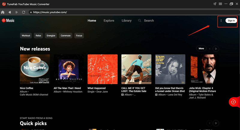 TuneFab YouTube Music Converter Sign in