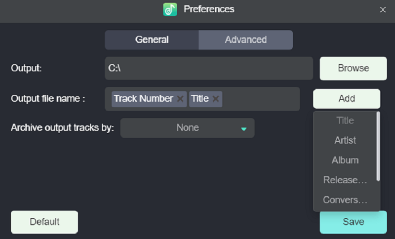 Adjust Output Formats on TuneFab 